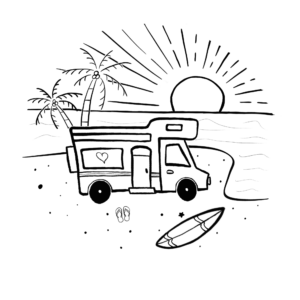 Frühstücksbrettchen Bambus Wohnmobil "Beach" – personalisiert