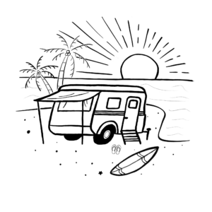 Frühstücksbrettchen Bambus Wohnwagen "Beach" – personalisiert