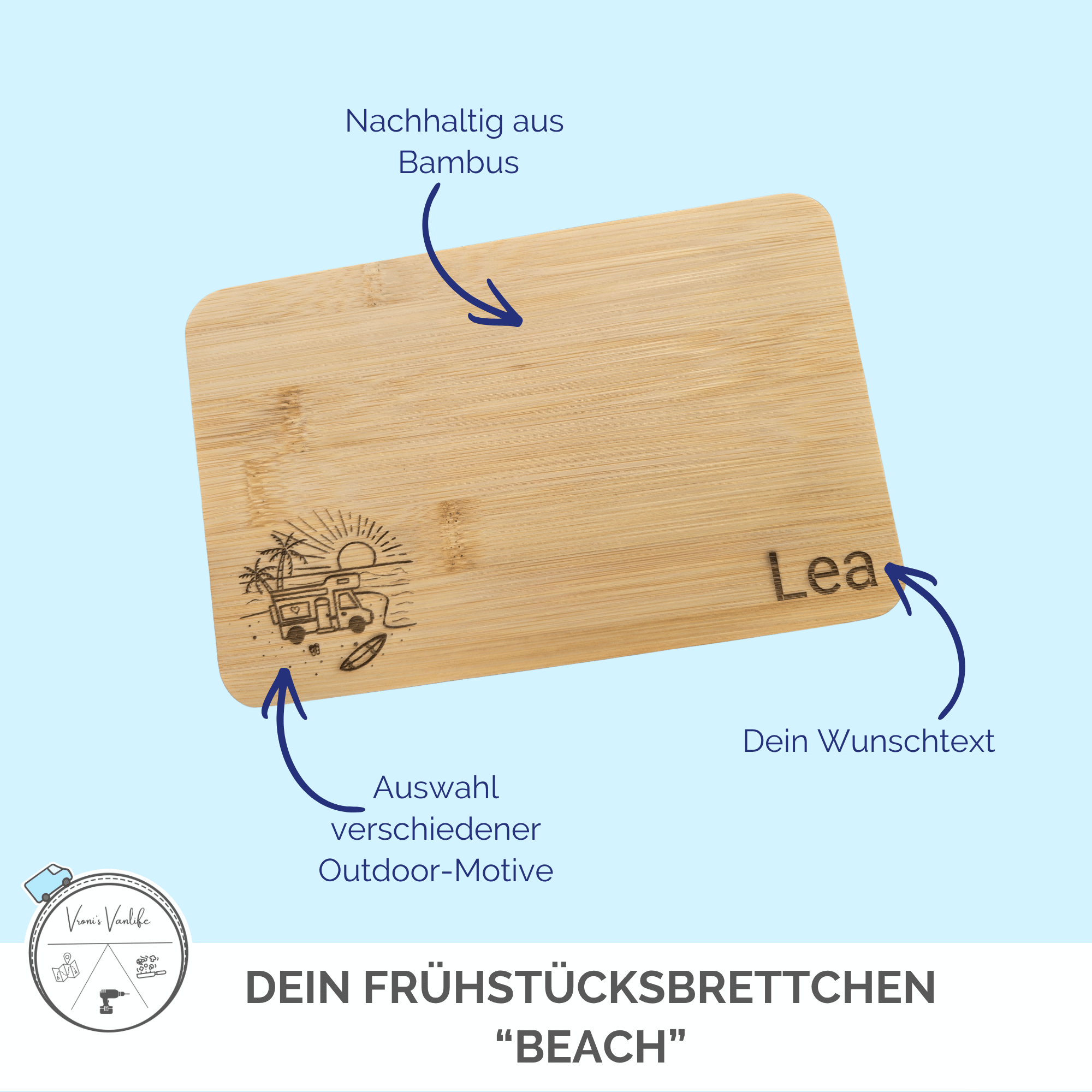 Frühstücksbrettchen Bambus "Beach" Zelt – personalisierbar – Bild 2
