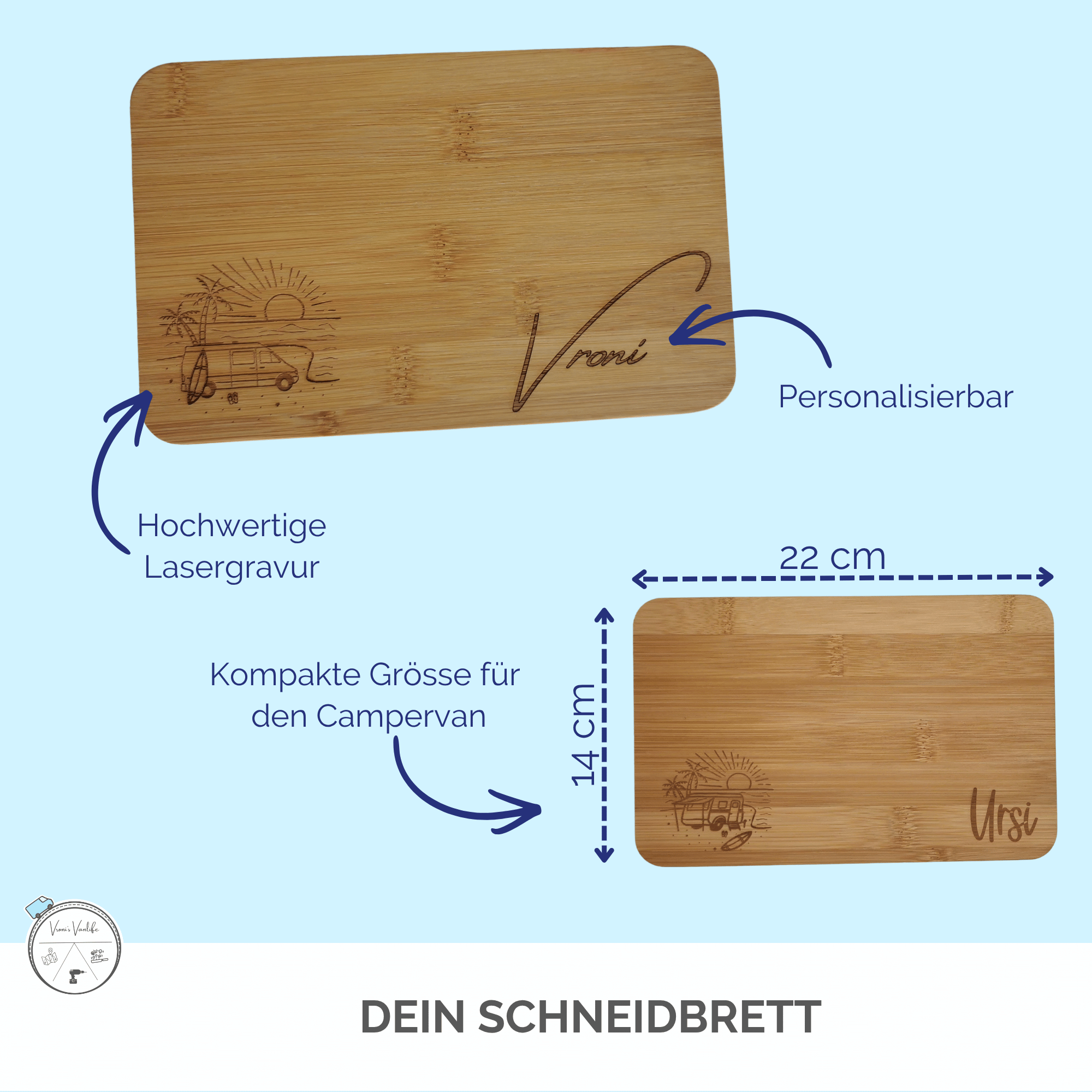 Frühstücksbrettchen Bambus "Beach" Zelt – personalisierbar – Bild 3