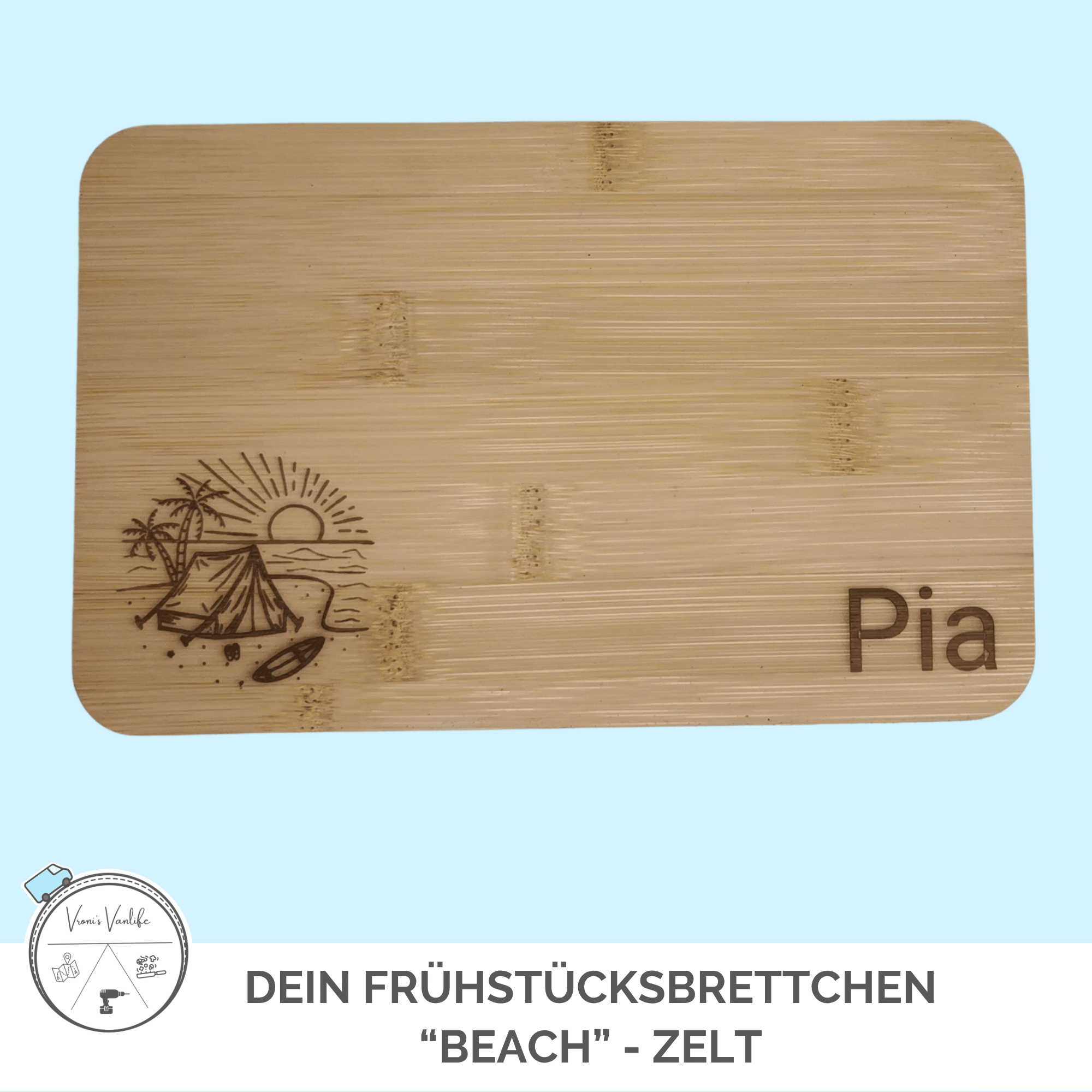 Frühstücksbrettchen Bambus "Beach" Zelt – personalisierbar