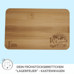 Frühstücksbrettchen Bambus "Lagerfeuer" Kastenwagen – personalisierbar