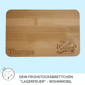 Frühstücksbrettchen Bambus "Lagerfeuer" Wohnmobil – personalisierbar