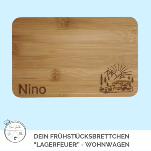 Frühstücksbrettchen Bambus "Lagerfeuer" Wohnwagen – personalisierbar