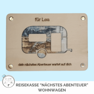 Reise-Kasse „nächstes Abenteuer“ – Wohnwagen – personalisierbar