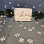 Weihnachtliche Grusskarte aus Holz mit integriertem Geldgeschenk, Postkarten-Format 14,8×10,5 cm