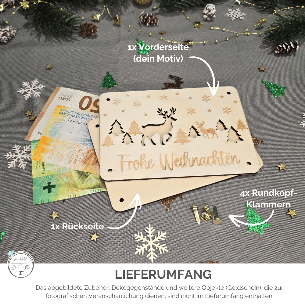 Idee für ein schön verpacktes Geldgeschenk zu Weihnachten aus Naturholz