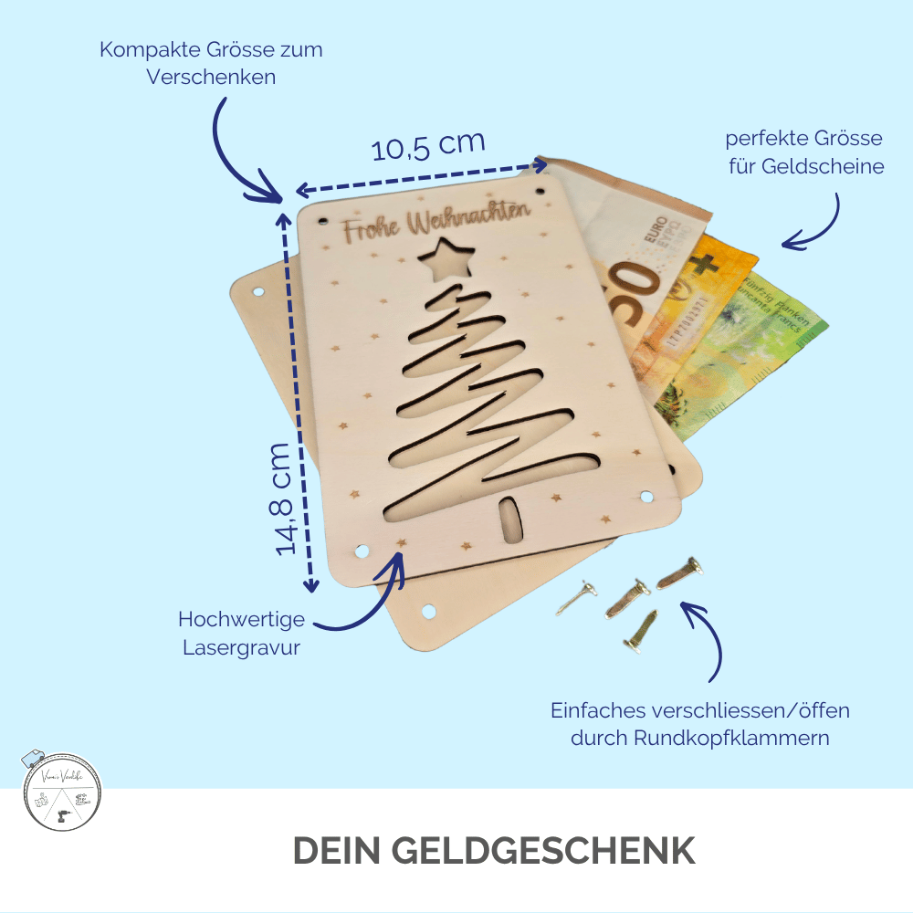 Geldgeschenk-Idee für Weihnachten im Postkarten-Format 14,8×10,5 cm aus Pappelholz