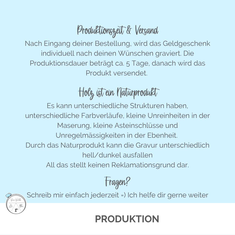 Infografik zu Fertigung, Versand und Naturmaterial Holz bei VronisVanlife