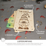 Lieferumfang Geldgeschenk-Verpackung: Front und Rückseite aus 4 mm Pappelholz mit Rundkopfklammern