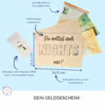 Geldschein zwischen zwei Holzplatten mit Rundkopfklammern fixiert, Verpackung Geldgeschenk