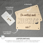 Lieferumfang Geldgeschenk-Verpackung: Front und Rückseite aus 4 mm Pappelholz, 14,8×10,5 cm