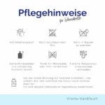 Pflegehinweise für Bambus-Schneidbretter: von Hand abspülen, nicht spülmaschinenfest, nicht einweichen, aufrecht trocknen lassen, nicht in Mikrowelle oder Ofen, vor der ersten Nutzung mit Speiseöl einreiben